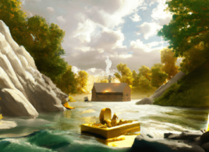 Mécénat et responsabilité sociétale de l'entreprise (image DALL E d'illustration avec de l'or dans une rivière)